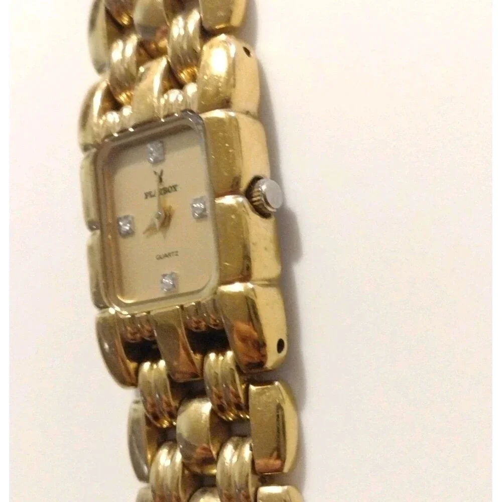Vintage Playboy Gold Tone Time Force Swiss Watch Womens 20mm Quartz